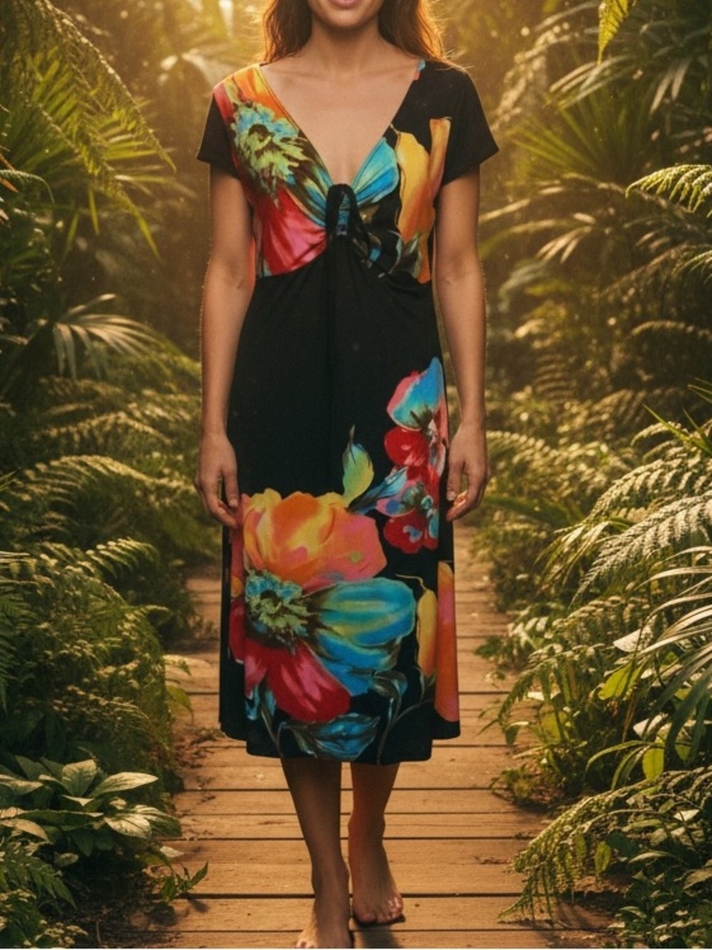 Artex Fashions Vintage Colourful Floral Fitted Maxi Dress Size M